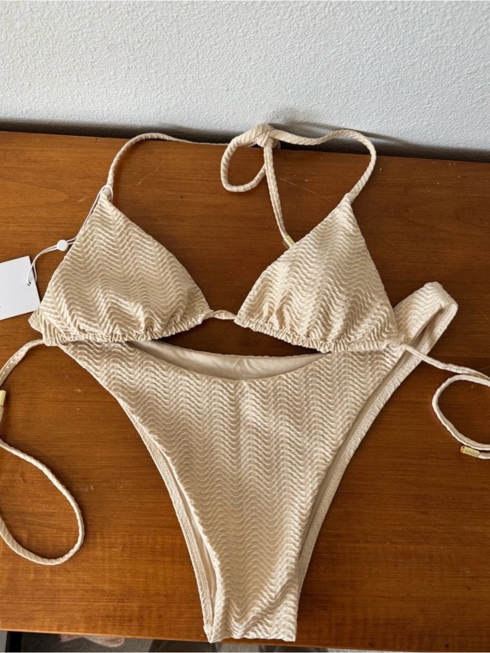 Monday Swimwear Cream Textured Triangle Bikini